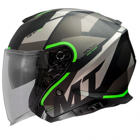 Casca open face MT Thunder III SV Jet Bow A6 verde fluor mat (ochelari soare integrati) – tip MT-V-19