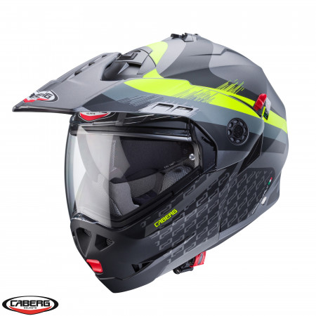 Casca modulabila (flip-up)/adventure Caberg model Tourmax X SV Sarabe L1 gun metal (titanium)/negru/galben fluor mat Pinlock ready - lentila Pinlock inclusa