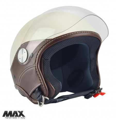 Casca open face (demi-jet) Max Helmets model DJ06 LS Vision (V2B) culoare: crem lucios/maro (PLM) - 100% MADE IN ITALY