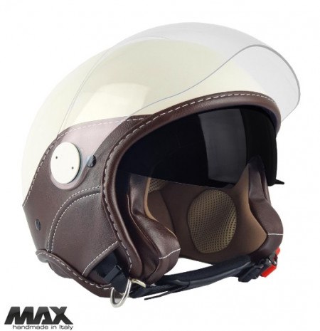 Casca open face (demi-jet) Max Helmets model DJDV06 LS Vision SV (ochelari soare integrati) culoare: crem lucios/negru (PLM) - 100% MADE IN ITALY