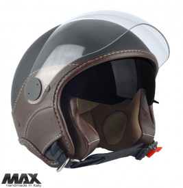 Casca open face (demi-jet) Max Helmets model DJDV06 LS Vision SV (ochelari soare integrati) culoare: negru mat/maro (NOM) - 100% MADE IN ITALY - Img 1