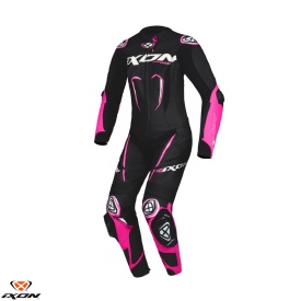 Costum (combinezon) motociclete femei piele Ixon vara model Vortex 3 LS culoare: negru/roz/alb - Img 1