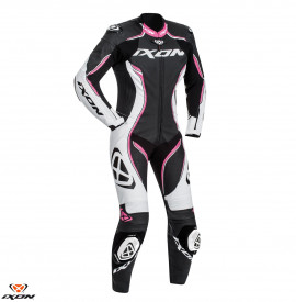 Costum (combinezon) motociclete femei piele Ixon vara model Vortex Lady LS culoare: negru/alb/fucshsia (roz) - Img 1