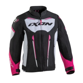 Geaca (jacheta) motociclete copii Racing/Roadster Ixon vara model Striker AIR KID culoare: negru/alb/fuchsia (roz)