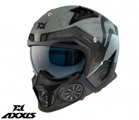 Casca Axxis model Hunter SV Toxic C2 gri mat mat (ochelari soare integrati) - masca (protectie) barbie si cozoroc detasabile - Img 2