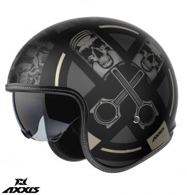 Casca Axxis model Hornet S SV Skulls Illustrated B1 negru mat (ochelari soare integrati) - omologare noua ECE 22.06 - Img 1