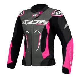 Geaca (jacheta) motociclete femei piele Racing Ixon vara model Vortex 3 LS culoare: negru/roz/alb - Img 6