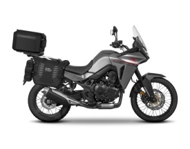 Set of SHAD TERRA TR40 adventure saddlebags and SHAD TERRA aluminium top case TR55 PURE BLACK, including mounting kit SHAD HONDA TRANSALP 750