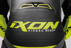 Costum (combinezon) motociclete barbati piele Ixon vara model Vendetta Evo MS culoare: negru/antracit/galben - Img 3