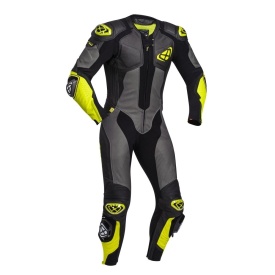 Costum (combinezon) motociclete barbati piele Ixon vara model Vendetta Evo MS culoare: negru/antracit/galben - Img 6
