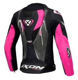 Geaca (jacheta) motociclete femei piele Racing Ixon vara model Vortex 3 LS culoare: negru/roz/alb - Img 5