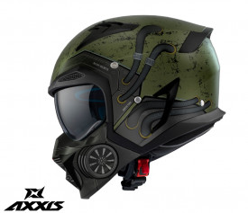 Casca Axxis model Hunter SV Toxic C6 verde mat mat (ochelari soare integrati) - masca (protectie) barbie si cozoroc detasabile - Img 1