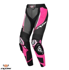 Pantaloni motociclete femei piele Racing Ixon vara model Vortex 3 LS culoare: negru/roz/alb - Img 1