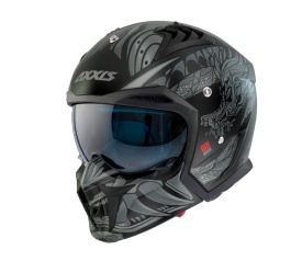 Casca Axxis model Hunter SV ONI B2 gri mat mat (ochelari soare integrati) - masca (protectie) barbie si cozoroc detasabile - Img 7