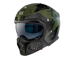Casca Axxis model Hunter SV Toxic C6 verde mat mat (ochelari soare integrati) - masca (protectie) barbie si cozoroc detasabile - Img 4