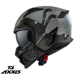 Casca Axxis model Hunter SV Toxic C2 gri mat mat (ochelari soare integrati) - masca (protectie) barbie si cozoroc detasabile - Img 1