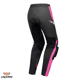Pantaloni motociclete femei piele Racing Ixon vara model Vortex 3 LS culoare: negru/roz/alb - Img 2