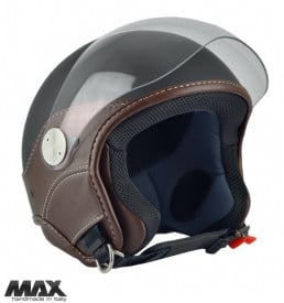 Casca open face (demi-jet) Max Helmets model DJ06 LS Vision (V2B) culoare: negru mat/maro (NOM) - 100% MADE IN ITALY - Img 1