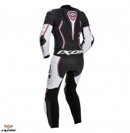 Costum (combinezon) motociclete femei piele Ixon vara model Vortex Lady LS culoare: negru/alb/fucshsia (roz) - Img 2