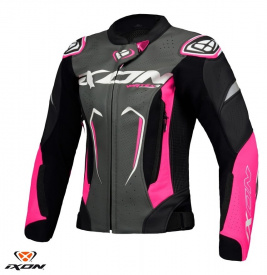 Geaca (jacheta) motociclete femei piele Racing Ixon vara model Vortex 3 LS culoare: negru/roz/alb - Img 1