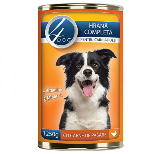 Hrana umeda pentru caini 4DOG cu PUI conserva 1240g