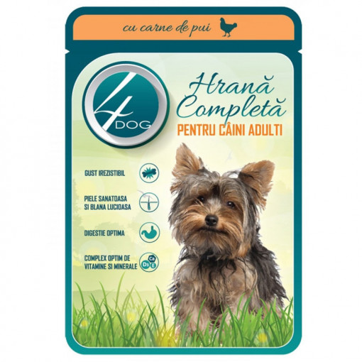 Hrana umeda pentru caini 4DOG cu PUI in sos plic 100g