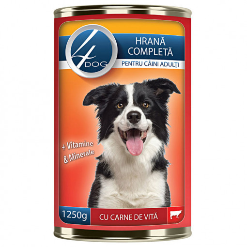 Hrana umeda pentru caini 4DOG cu VITA conserva 1240g
