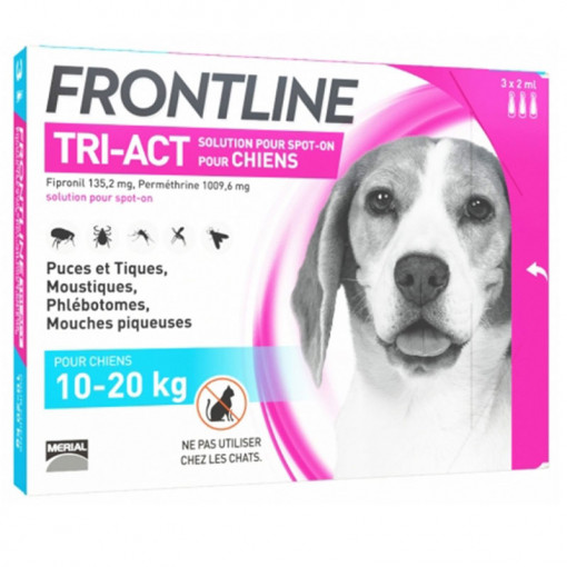 FRONTLINE TRI-ACT M Solutie antiparazitara extern pentru caini 10-20kg cutie 3 pipete