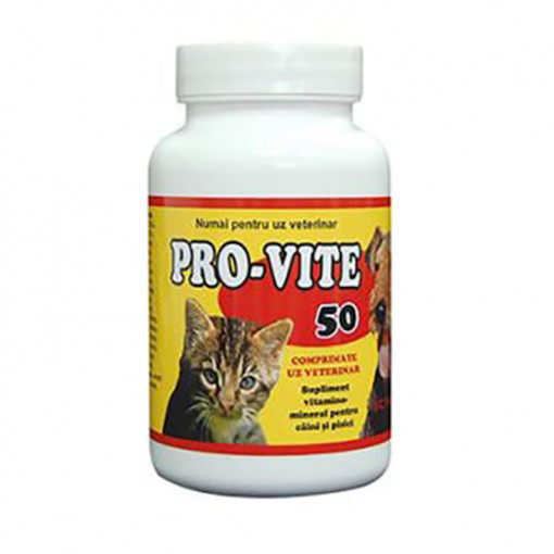 Supliment nutritiv pentru caini si pisici PRO-VITE flacon cu 50 comprimate - Img 1