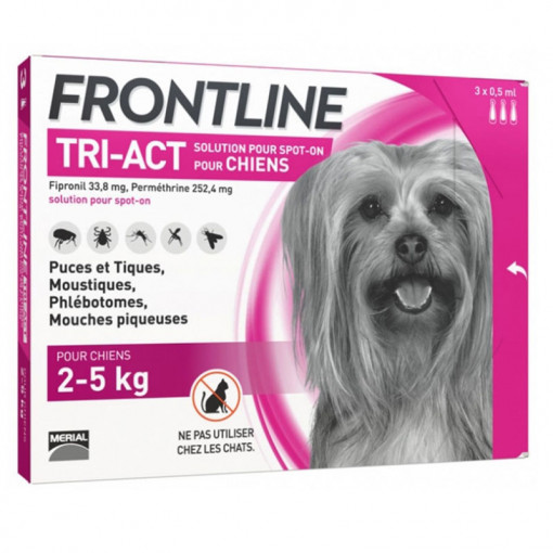 FRONTLINE TRI-ACT XS Solutie antiparazitara extern pentru caini 2-5kg cutie 3 pipete