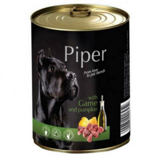Hrana umeda pentru caini PIPER ADULT cu VANAT si DOVLEAC conserva 800g