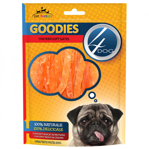 Recompense pentru caini 4DOG GOODIES Chicken Slices Felii de carne de pui punga 100g