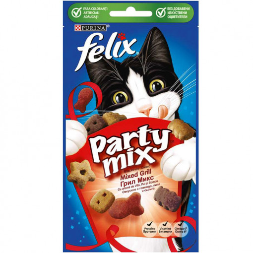 Recompense pentru pisici FELIX PARTY MIX Mixed Grill punga 60g