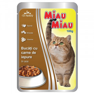Hrana umeda pentru pisici MIAU-MIAU cu IEPURE in sos plic 100g