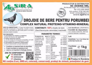Supliment nutritiv pentru porumbei AGSIRA DROJDIE DE BERE punga 1kg