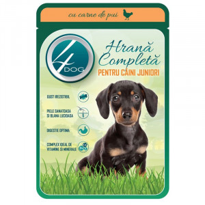 Hrana umeda pentru caini 4DOG JUNIOR cu PUI in sos plic 100g