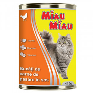 Hrana umeda pentru pisici MIAU-MIAU cu PUI conserva 415g