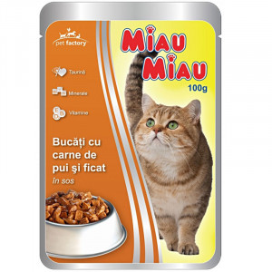 Hrana umeda pentru pisici MIAU-MIAU cu PUI si FICAT plic 100g