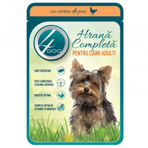 Hrana umeda pentru caini 4DOG cu PUI in sos plic 100g