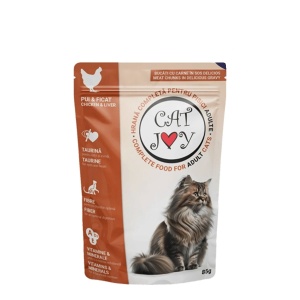 Hrana umeda pentru pisici CAT JOY cu PUI si FICAT plic 85g