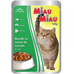 Hrana umeda pentru pisici MIAU-MIAU cu CURCAN plic 100g