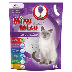 Asternut igienic pentru pisici MIAU-MIAU Nisip Silicat cu Lavanda 5L