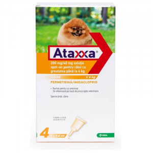 ATAXXA DOG 40 Solutie antiparazitara extern pentru caini 0-4kg cutie 4 pipete