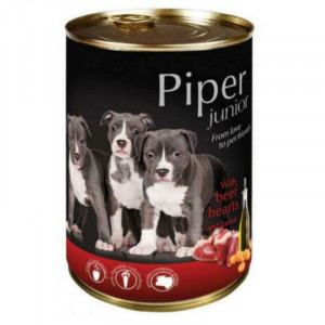 Hrana umeda pentru caini PIPER JUNIOR cu INIMI DE VITA si MORCOVI conserva 400g