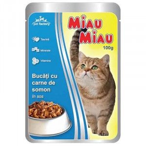 Hrana umeda pentru pisici MIAU-MIAU cu SOMON plic 100g