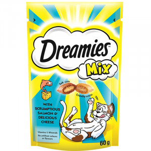Recompense pentru pisici DREAMIES MIX cu SOMON si BRANZA punga 60g