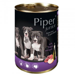 Hrana umeda pentru caini PIPER JUNIOR cu VITEL si MAR conserva 400g