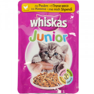 Hrana umeda pentru pisici WHISKAS JUNIOR cu PUI plic 100g