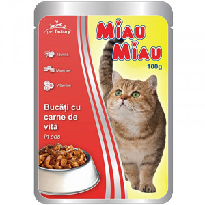 Hrana umeda pentru pisici MIAU-MIAU cu VITA in sos plic 100g