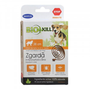 BIOKILL DOG 38cm Zgarda antiparazitara pentru caini de talie mica